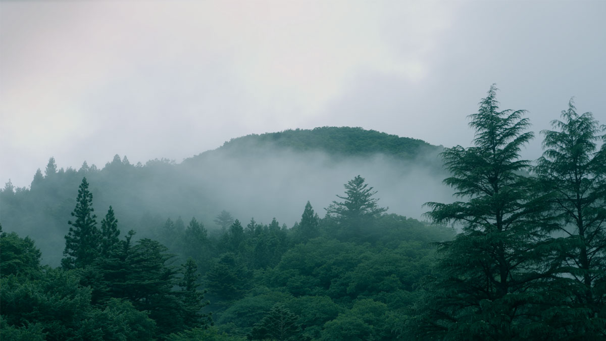 四万温泉の山、霧、空
